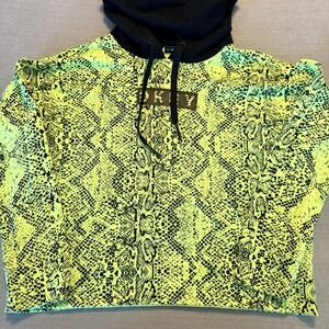 DKNY Sport Womens L Neon Yellow Snakeskin Print Hoodie Pullover Streetwear